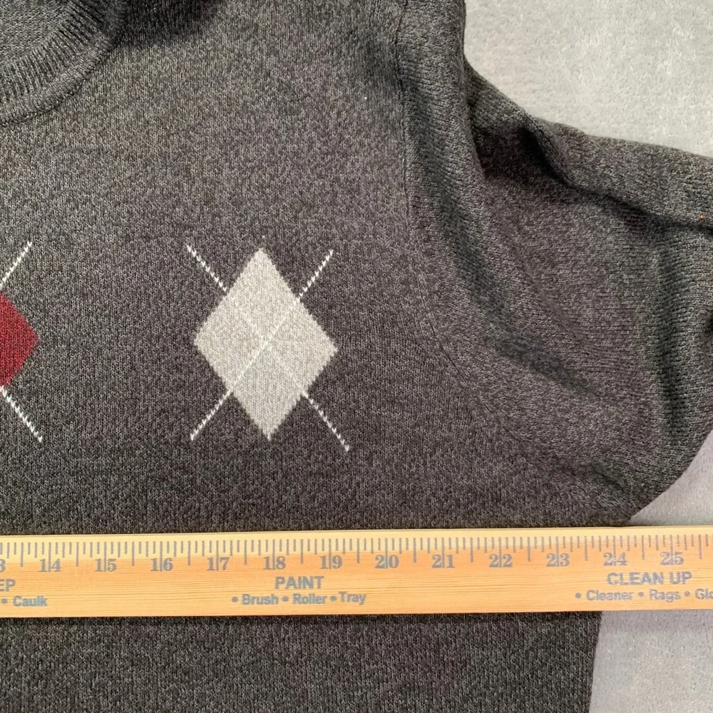 Retro Argyle Knit Sweater Gray Red Diamond Pattern Preppy Golfcore Pullover XL